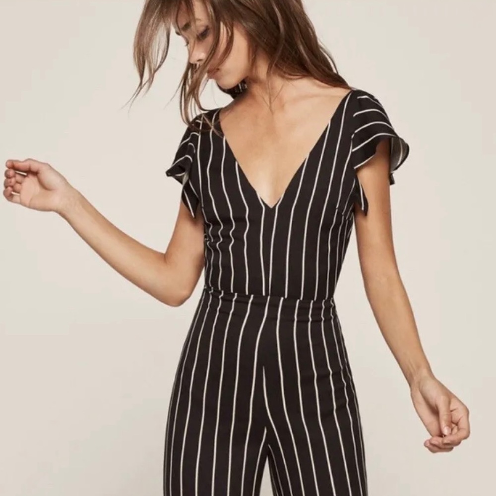 Reformation stripe jumpsuit